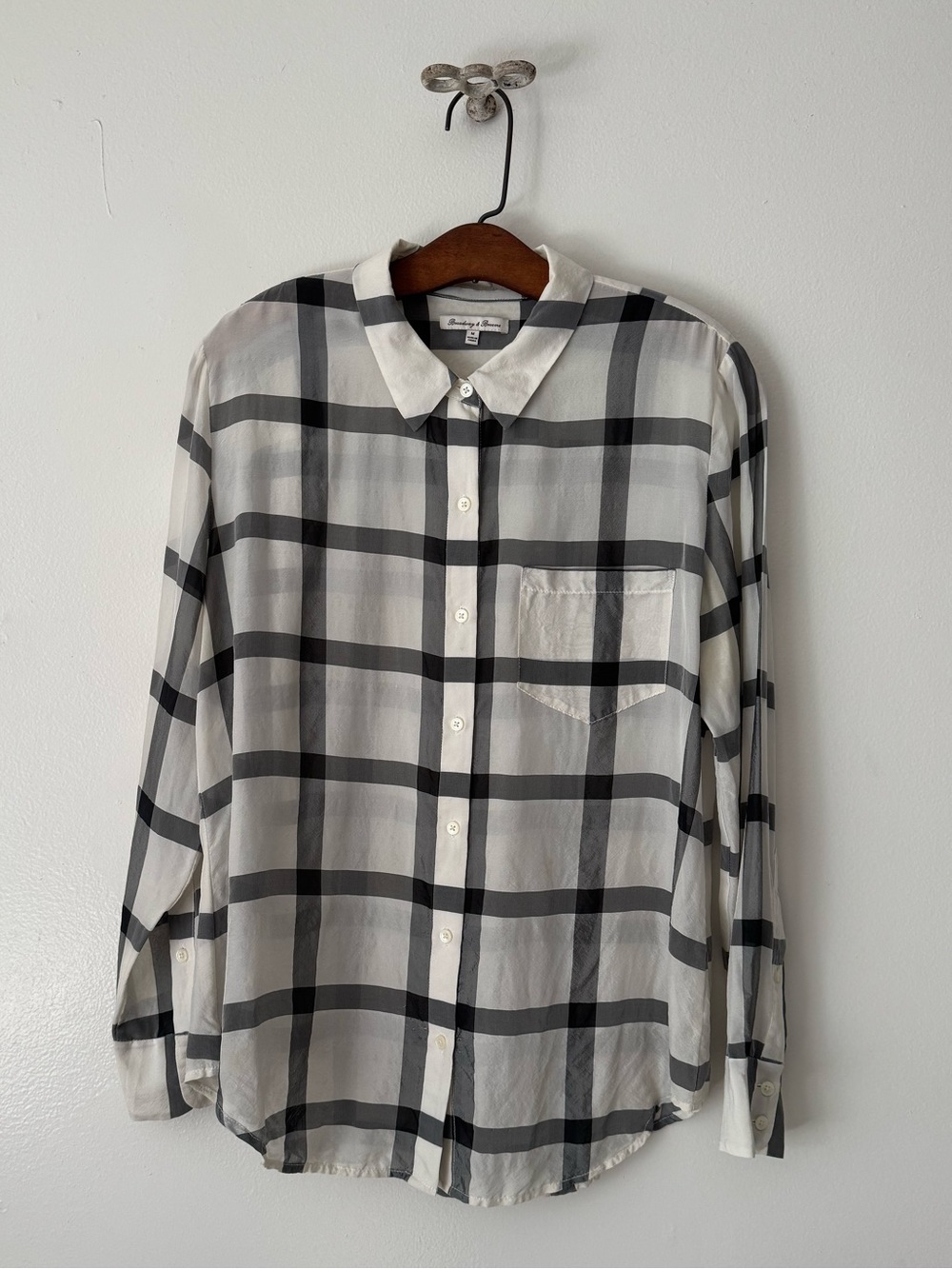 Madewell Broadway & Broome White and Black Grid Plaid Silk Button Up Shirt